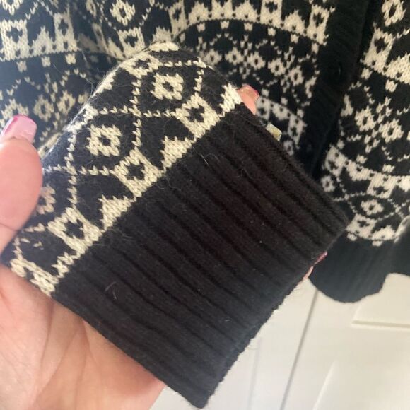 Talbots Cardigan Sweater Medium Petites Black Ivory Lams Wool Cashmere Women’s - Picture 4 of 9